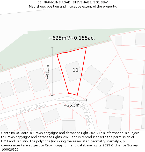 11, FRANKLINS ROAD, STEVENAGE, SG1 3BW: Plot and title map