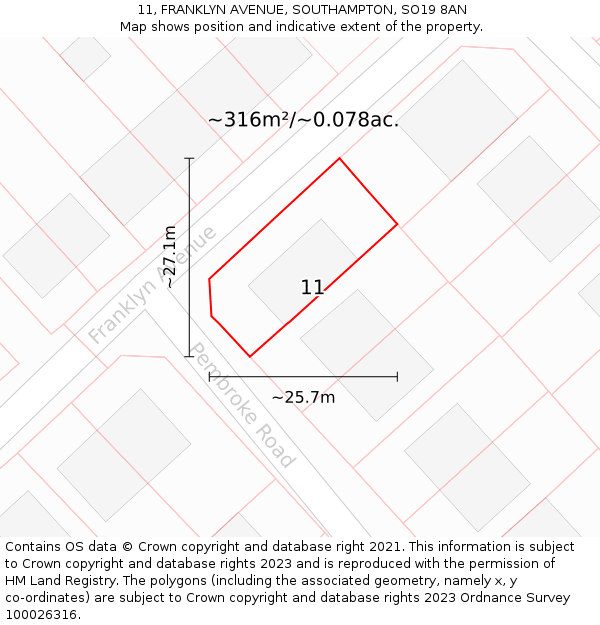 11, FRANKLYN AVENUE, SOUTHAMPTON, SO19 8AN: Plot and title map
