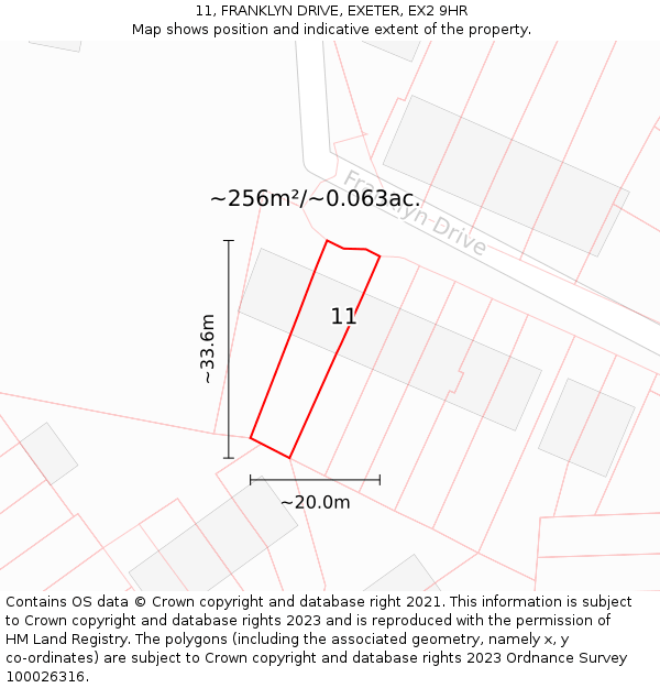 11, FRANKLYN DRIVE, EXETER, EX2 9HR: Plot and title map