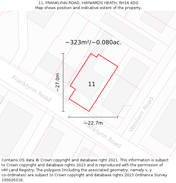 11, FRANKLYNN ROAD, HAYWARDS HEATH, RH16 4DG: Plot and title map