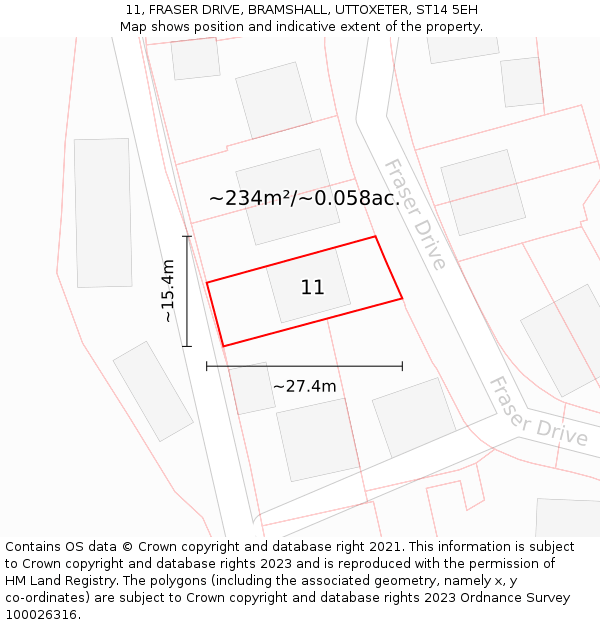 11, FRASER DRIVE, BRAMSHALL, UTTOXETER, ST14 5EH: Plot and title map