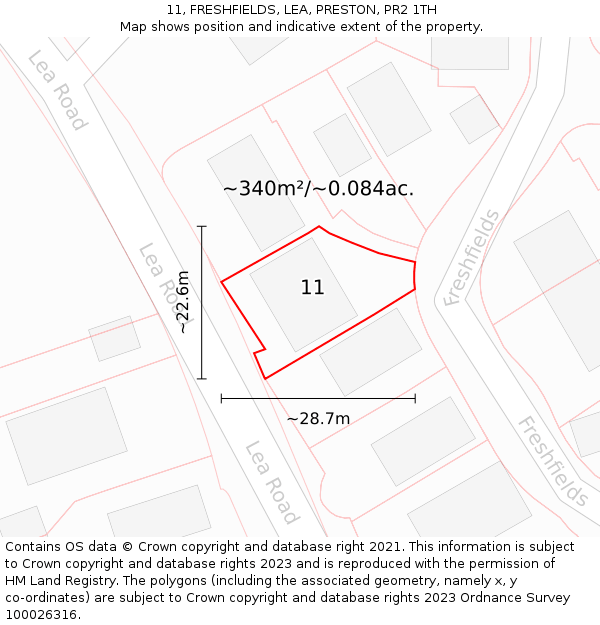 11, FRESHFIELDS, LEA, PRESTON, PR2 1TH: Plot and title map