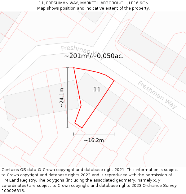 11, FRESHMAN WAY, MARKET HARBOROUGH, LE16 9GN: Plot and title map