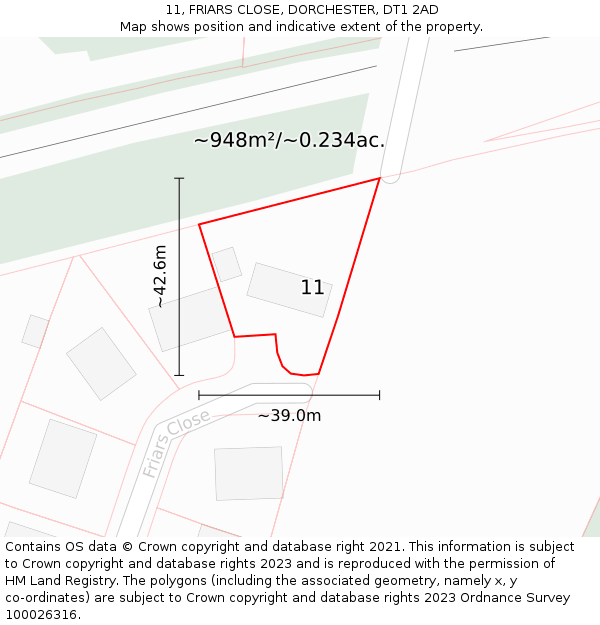 11, FRIARS CLOSE, DORCHESTER, DT1 2AD: Plot and title map
