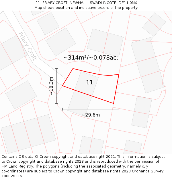 11, FRIARY CROFT, NEWHALL, SWADLINCOTE, DE11 0NX: Plot and title map