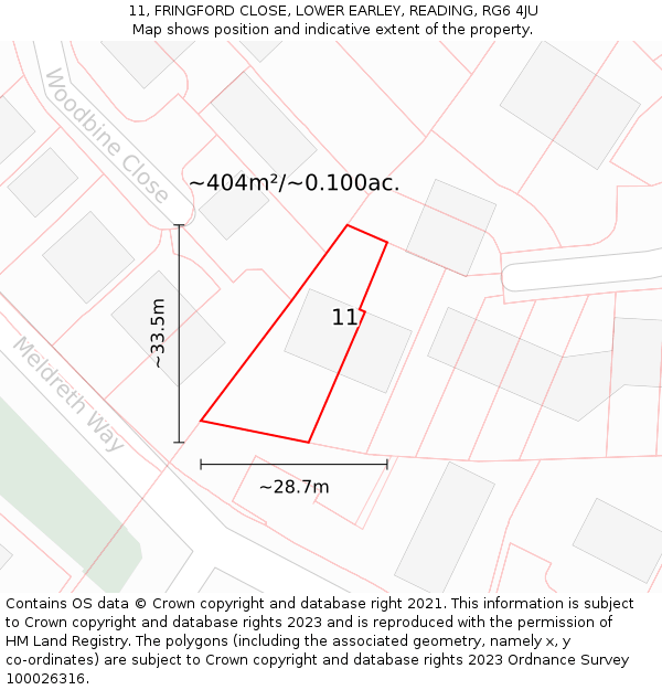 11, FRINGFORD CLOSE, LOWER EARLEY, READING, RG6 4JU: Plot and title map