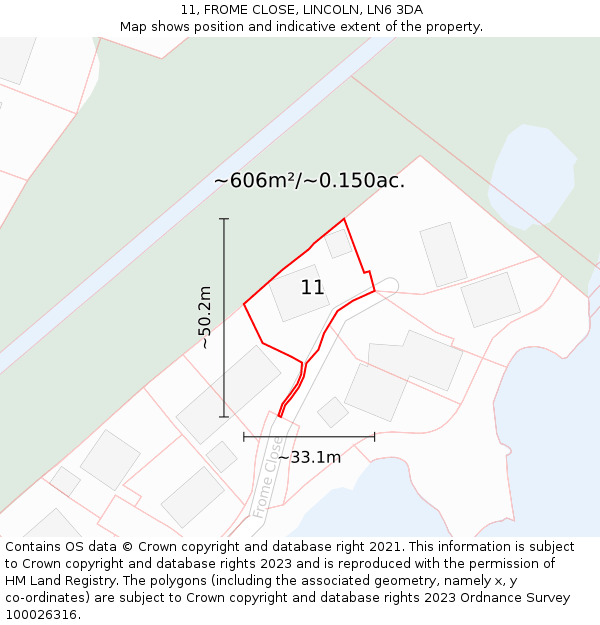 11, FROME CLOSE, LINCOLN, LN6 3DA: Plot and title map