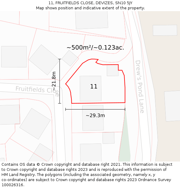 11, FRUITFIELDS CLOSE, DEVIZES, SN10 5JY: Plot and title map