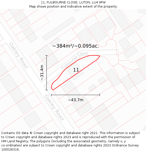 11, FULBOURNE CLOSE, LUTON, LU4 9PW: Plot and title map