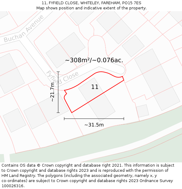 11, FYFIELD CLOSE, WHITELEY, FAREHAM, PO15 7ES: Plot and title map
