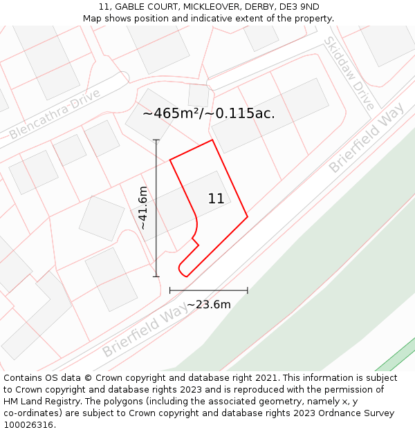 11, GABLE COURT, MICKLEOVER, DERBY, DE3 9ND: Plot and title map