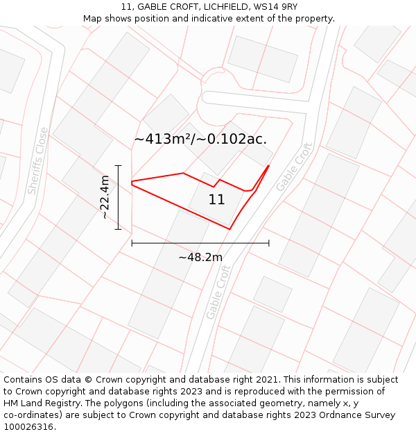 11, GABLE CROFT, LICHFIELD, WS14 9RY: Plot and title map