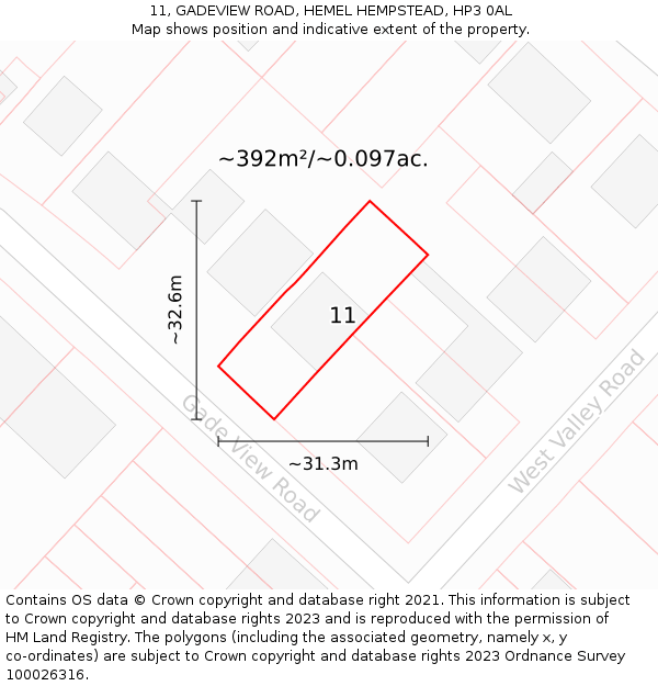 11, GADEVIEW ROAD, HEMEL HEMPSTEAD, HP3 0AL: Plot and title map