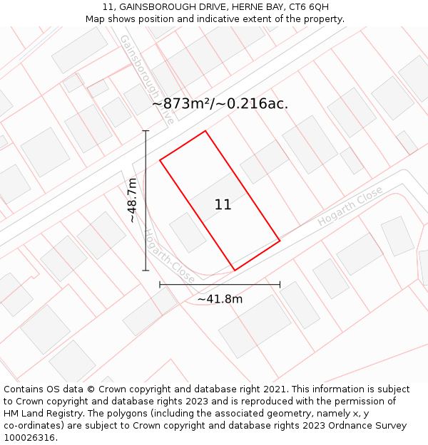 11, GAINSBOROUGH DRIVE, HERNE BAY, CT6 6QH: Plot and title map
