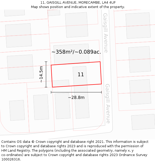 11, GAISGILL AVENUE, MORECAMBE, LA4 4UF: Plot and title map