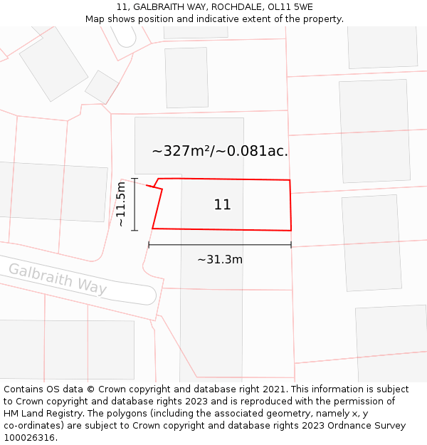 11, GALBRAITH WAY, ROCHDALE, OL11 5WE: Plot and title map