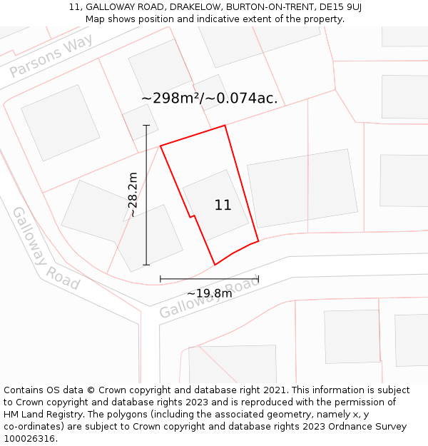 11, GALLOWAY ROAD, DRAKELOW, BURTON-ON-TRENT, DE15 9UJ: Plot and title map
