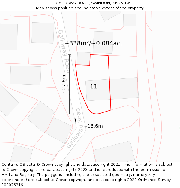 11, GALLOWAY ROAD, SWINDON, SN25 1WT: Plot and title map