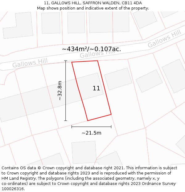 11, GALLOWS HILL, SAFFRON WALDEN, CB11 4DA: Plot and title map