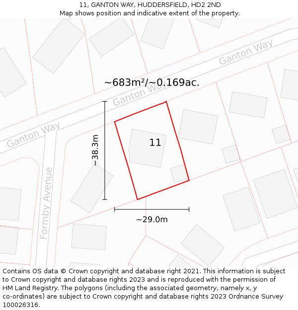 11, GANTON WAY, HUDDERSFIELD, HD2 2ND: Plot and title map