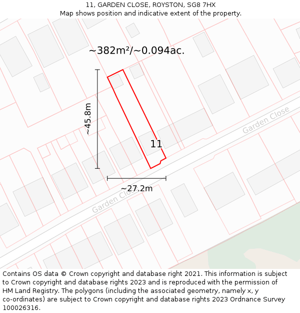 11, GARDEN CLOSE, ROYSTON, SG8 7HX: Plot and title map