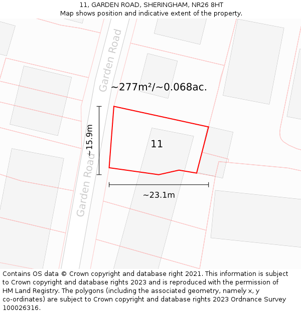 11, GARDEN ROAD, SHERINGHAM, NR26 8HT: Plot and title map