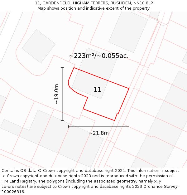 11, GARDENFIELD, HIGHAM FERRERS, RUSHDEN, NN10 8LP: Plot and title map