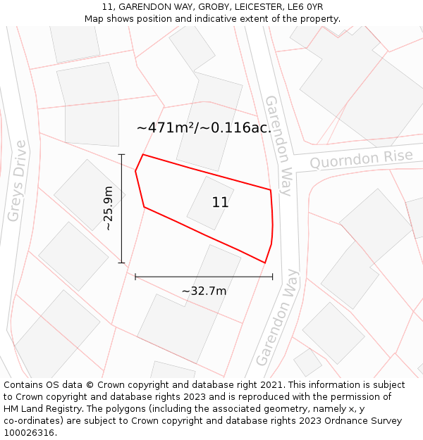 11, GARENDON WAY, GROBY, LEICESTER, LE6 0YR: Plot and title map