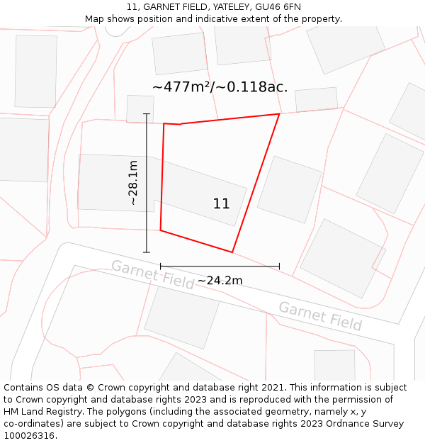 11, GARNET FIELD, YATELEY, GU46 6FN: Plot and title map