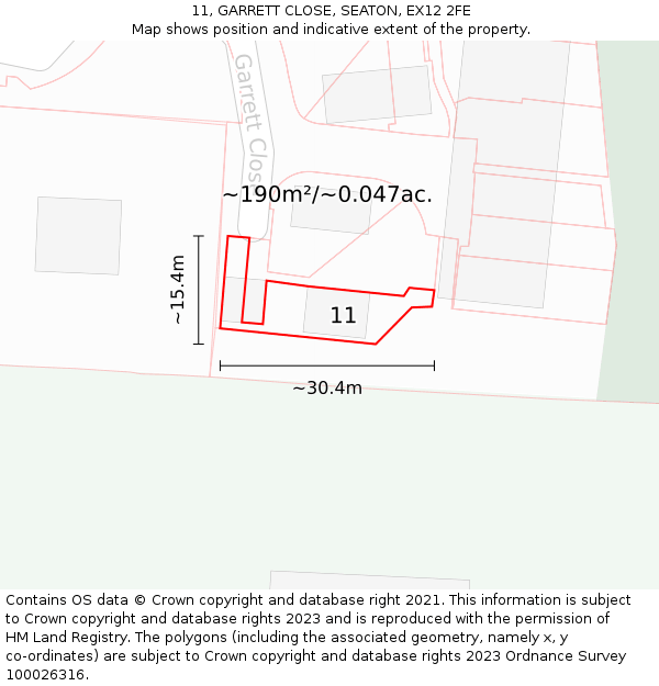 11, GARRETT CLOSE, SEATON, EX12 2FE: Plot and title map