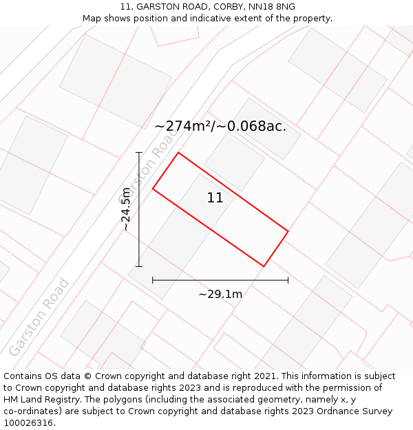 11, GARSTON ROAD, CORBY, NN18 8NG: Plot and title map