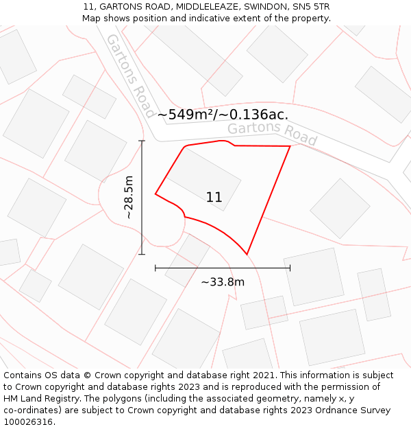11, GARTONS ROAD, MIDDLELEAZE, SWINDON, SN5 5TR: Plot and title map