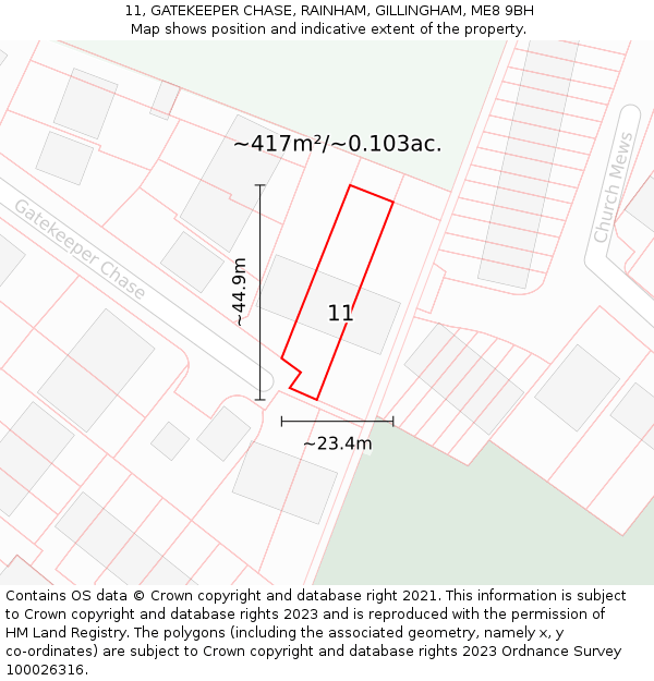 11, GATEKEEPER CHASE, RAINHAM, GILLINGHAM, ME8 9BH: Plot and title map