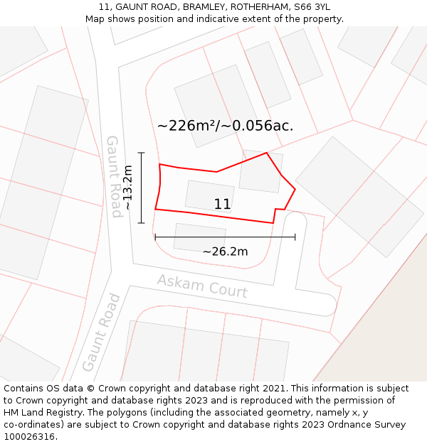 11, GAUNT ROAD, BRAMLEY, ROTHERHAM, S66 3YL: Plot and title map