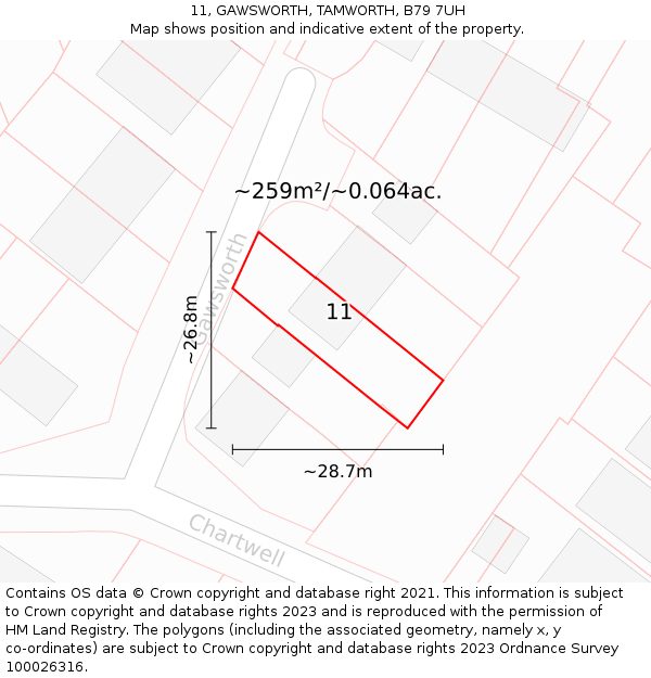 11, GAWSWORTH, TAMWORTH, B79 7UH: Plot and title map