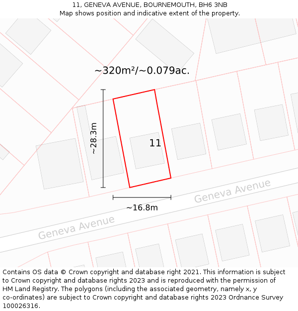 11, GENEVA AVENUE, BOURNEMOUTH, BH6 3NB: Plot and title map