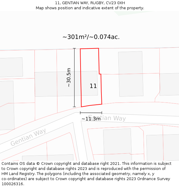 11, GENTIAN WAY, RUGBY, CV23 0XH: Plot and title map