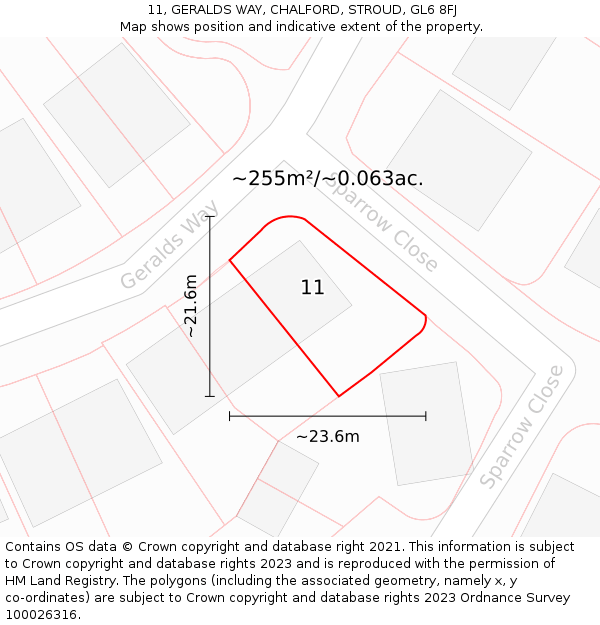11, GERALDS WAY, CHALFORD, STROUD, GL6 8FJ: Plot and title map