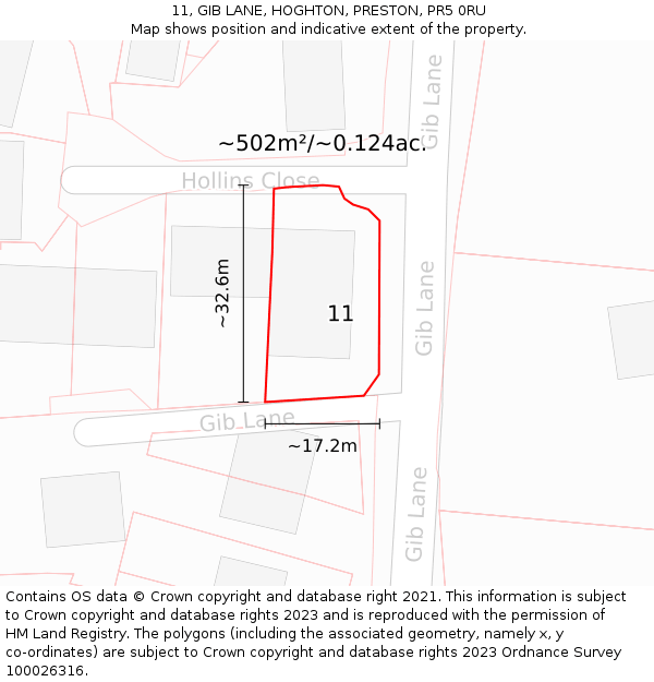 11, GIB LANE, HOGHTON, PRESTON, PR5 0RU: Plot and title map