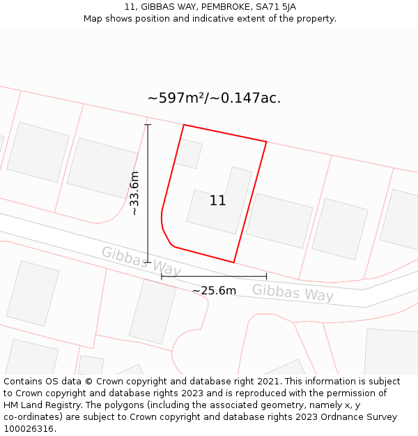11, GIBBAS WAY, PEMBROKE, SA71 5JA: Plot and title map