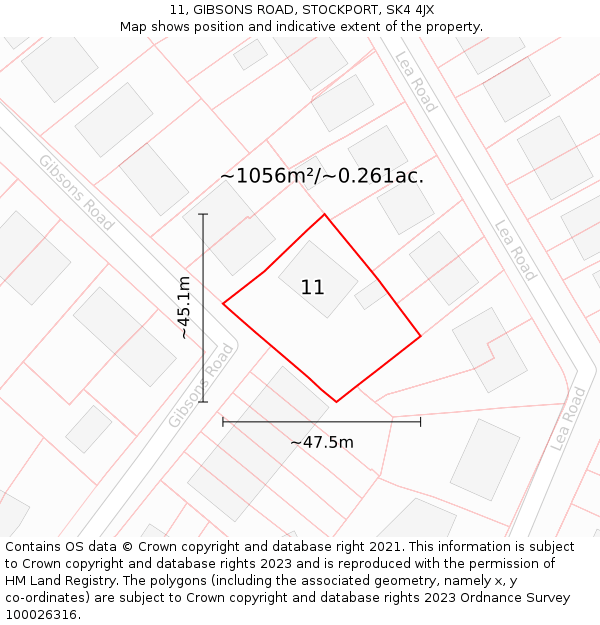 11, GIBSONS ROAD, STOCKPORT, SK4 4JX: Plot and title map