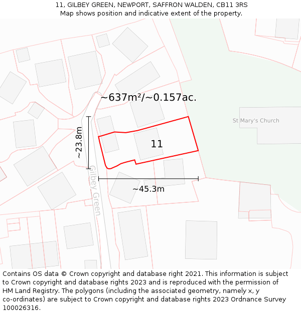 11, GILBEY GREEN, NEWPORT, SAFFRON WALDEN, CB11 3RS: Plot and title map