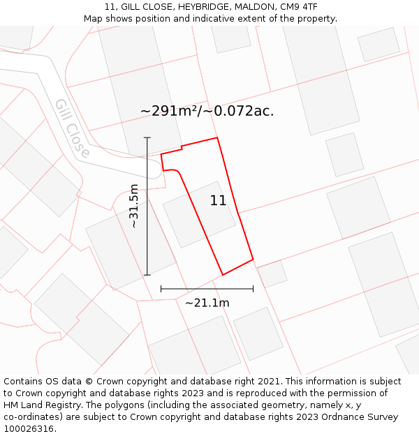 11, GILL CLOSE, HEYBRIDGE, MALDON, CM9 4TF: Plot and title map