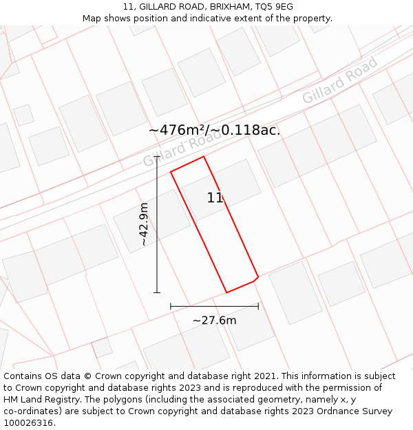11, GILLARD ROAD, BRIXHAM, TQ5 9EG: Plot and title map