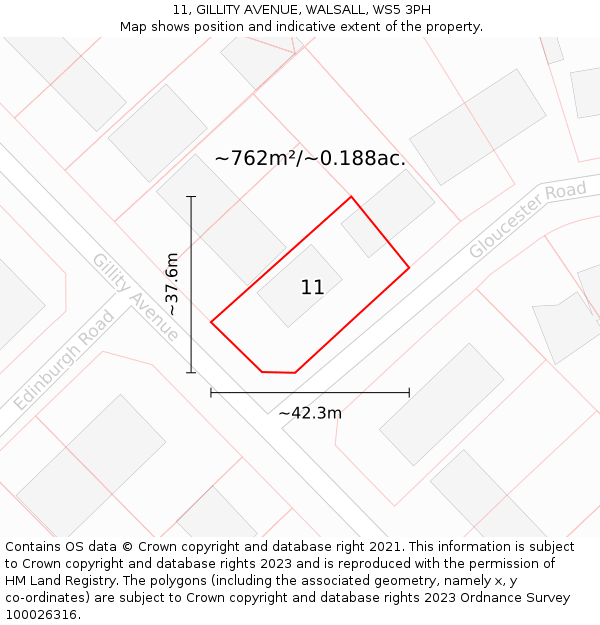 11, GILLITY AVENUE, WALSALL, WS5 3PH: Plot and title map