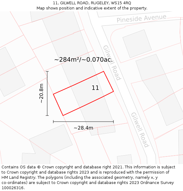 11, GILWELL ROAD, RUGELEY, WS15 4RQ: Plot and title map