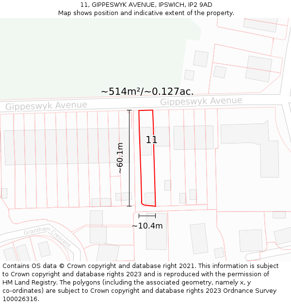 11, GIPPESWYK AVENUE, IPSWICH, IP2 9AD: Plot and title map