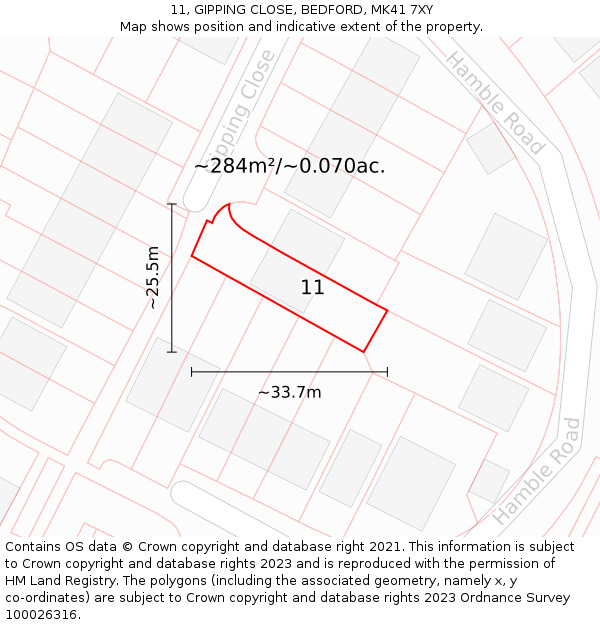 11, GIPPING CLOSE, BEDFORD, MK41 7XY: Plot and title map