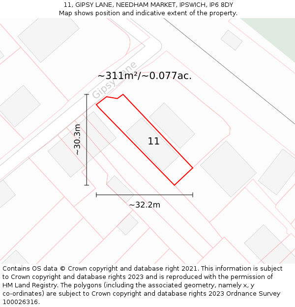 11, GIPSY LANE, NEEDHAM MARKET, IPSWICH, IP6 8DY: Plot and title map