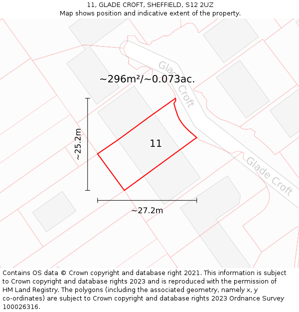 11, GLADE CROFT, SHEFFIELD, S12 2UZ: Plot and title map